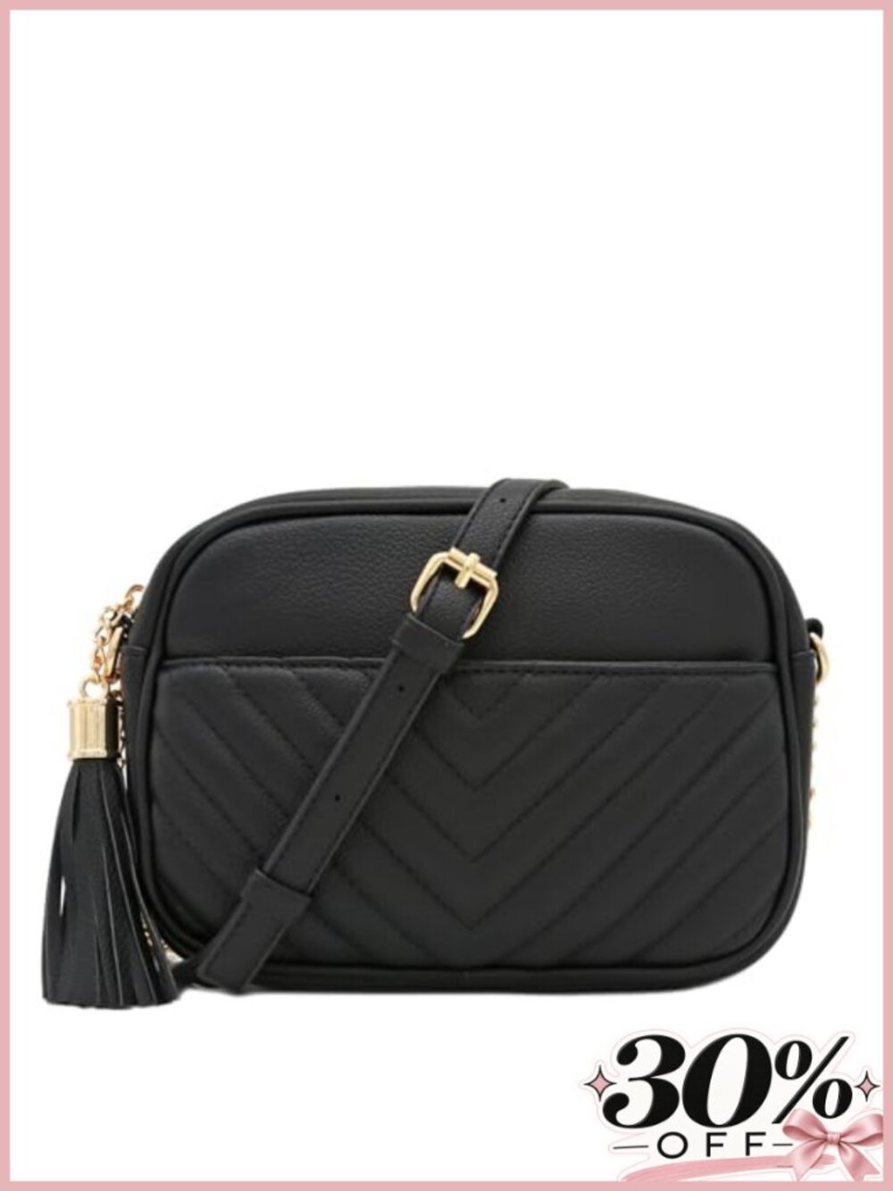 Faux Leather Chevron Quilted Crossbody Camera Bag Chain Strap Tassel
